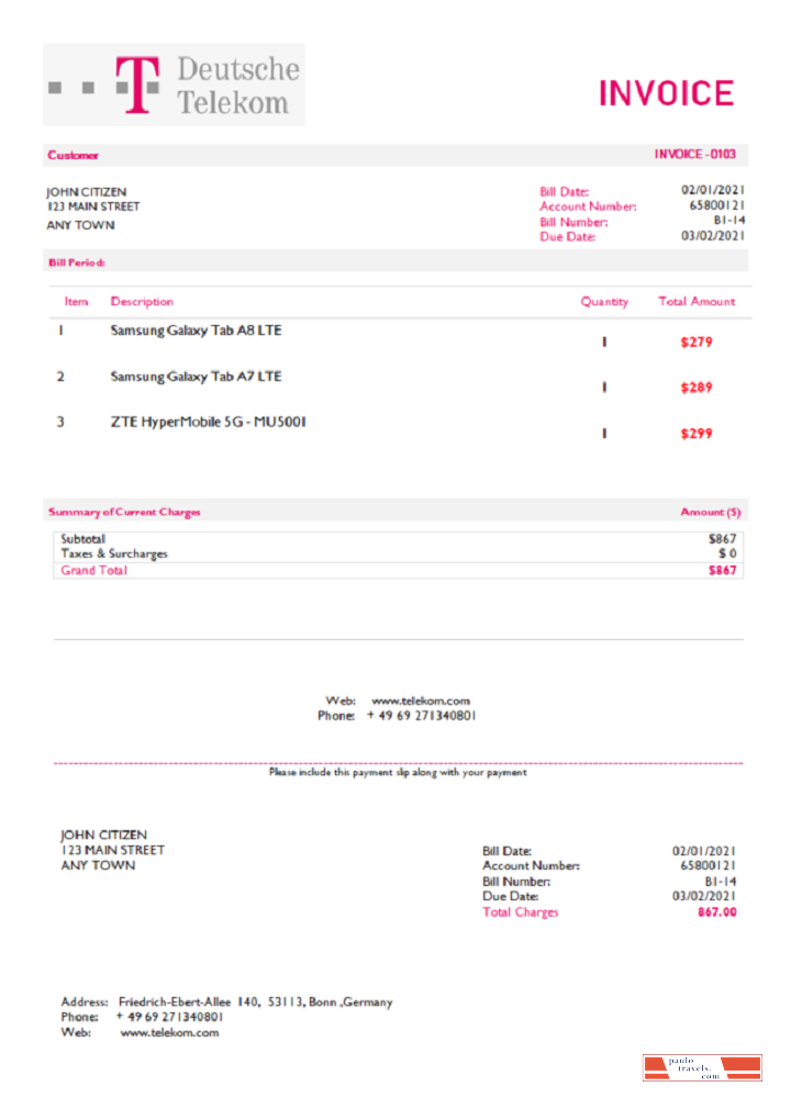 USA Deutsche Telecom invoice PSD template